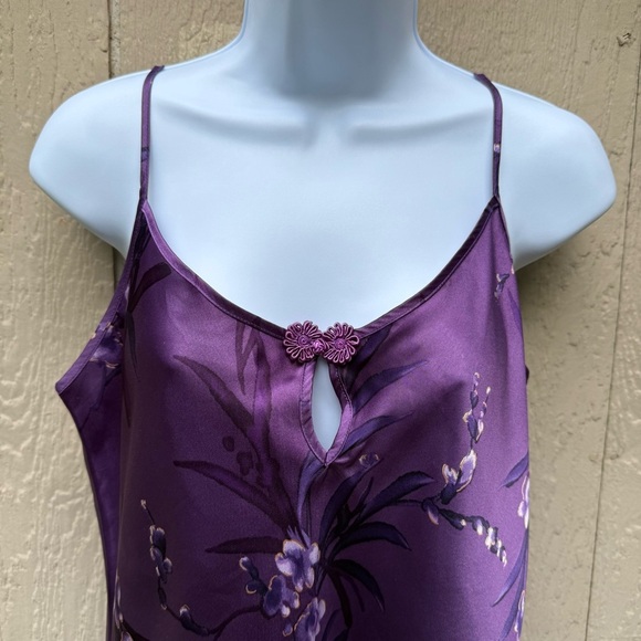 Vintage Angelique Lingerie Purple Floral Strap Polyester Mini Short Slip Dress M - Picture 2 of 9